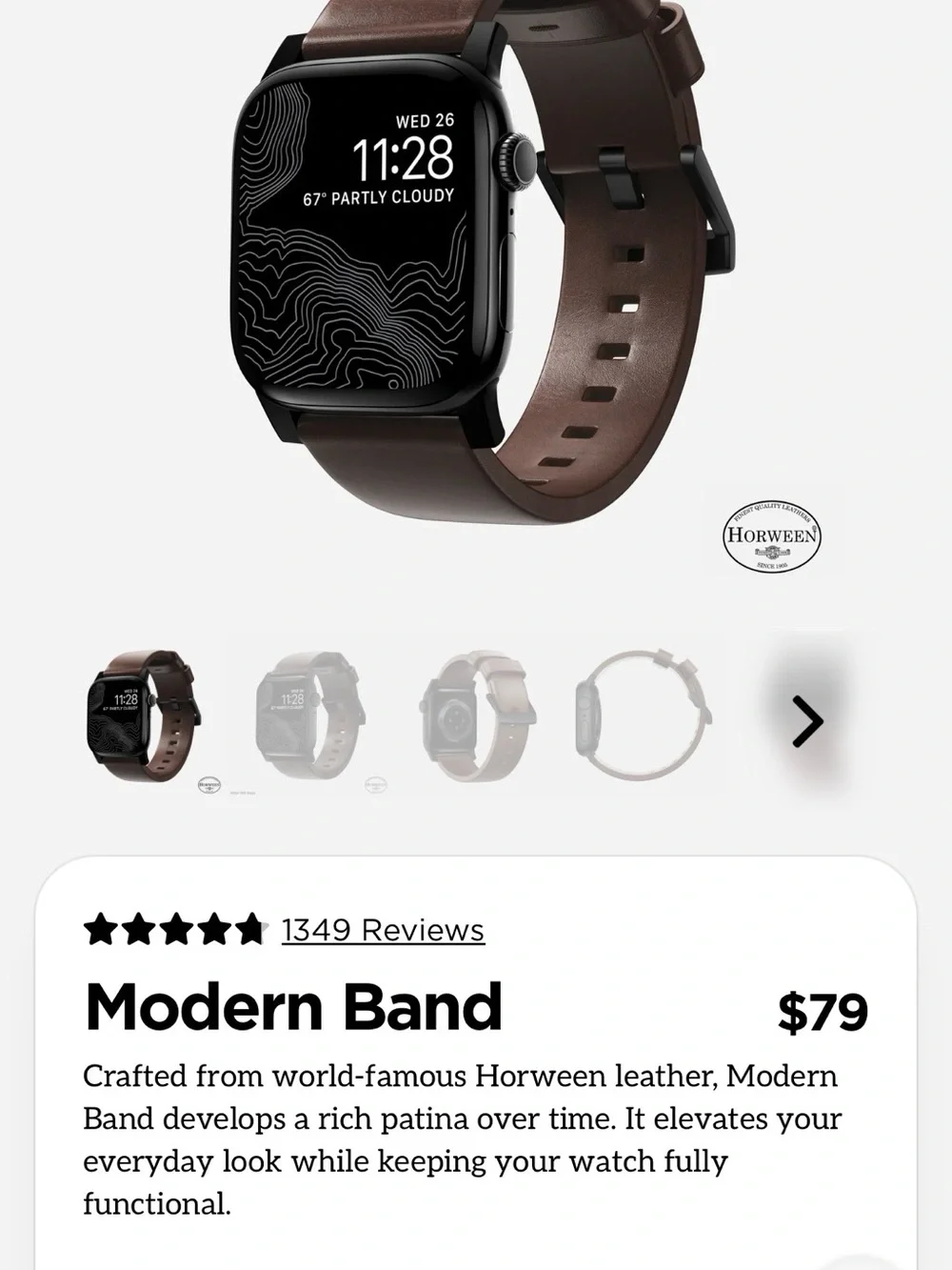Nomad Modern Strap 42mm - Black Leather Apple Watch Band